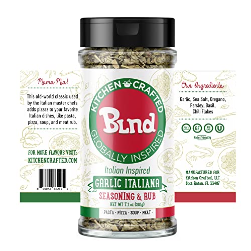 Garlic Italiana Spice Seasoning, Gluten-Free Italian Barbecue Seasoning Rub, All-Natural Pasta, Pizza, Soup, Garlic Dry Rub, Non-GMO Meat Rubs for Grilling, 7.1oz