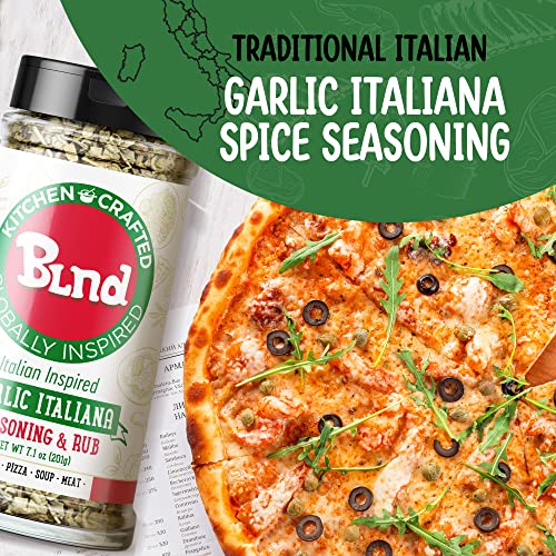 Garlic Italiana Spice Seasoning, Gluten-Free Italian Barbecue Seasoning Rub, All-Natural Pasta, Pizza, Soup, Garlic Dry Rub, Non-GMO Meat Rubs for Grilling, 7.1oz